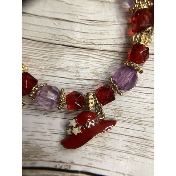 RED HAT SOCIETY Jewelry Bundle Necklace, 2 Bracelets, Pin/Brooch EUC Purple - Picture 7 of 13